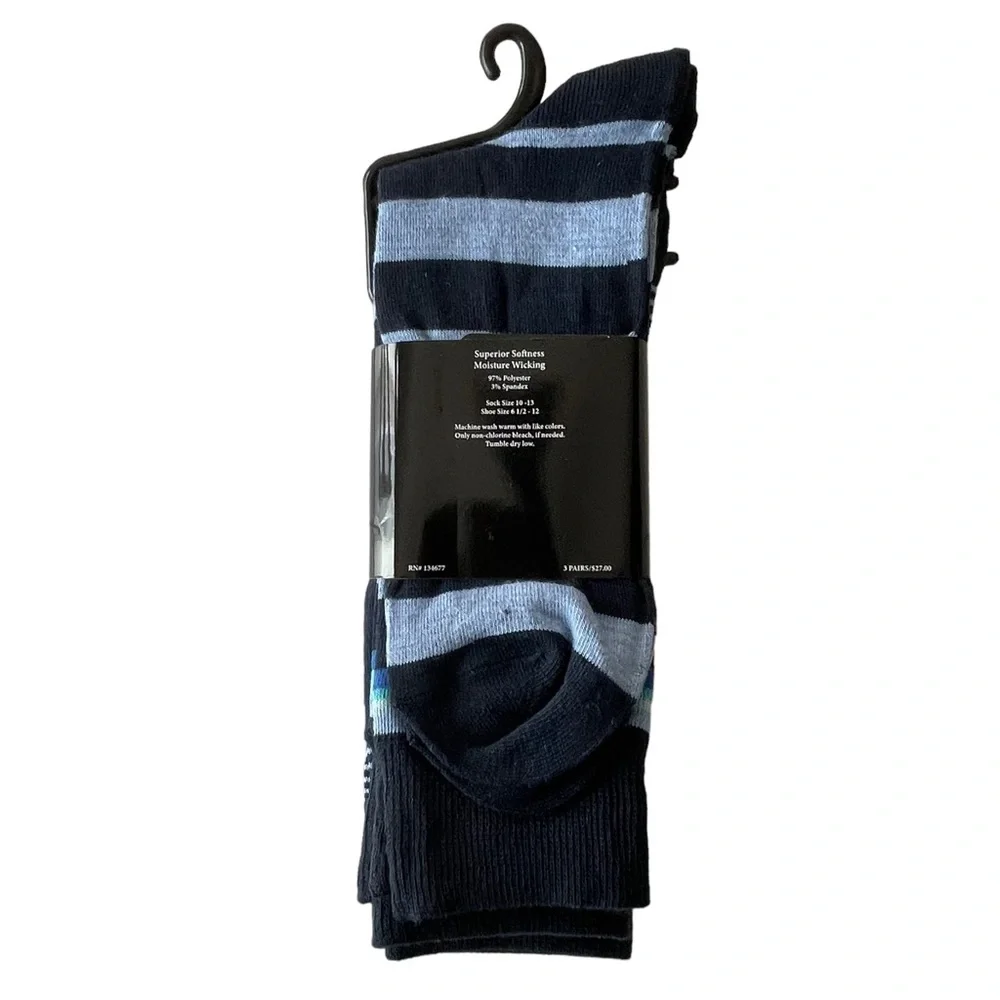 Men's ADOLFO Couture Dress Socks Blue Dots and Stripes 3-Pair Pack Size 10-13